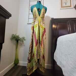 Classique Green and Purple One Size Sexy Bandana Boho Asymmetrical Maxi Dress